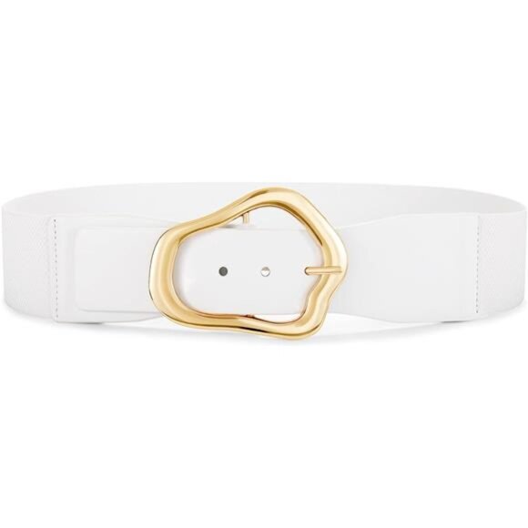 Wide Black Stretch Belt โ Gold Buckle Elastic Waist Belt for Dresses & Tops - Picture 2 of 3